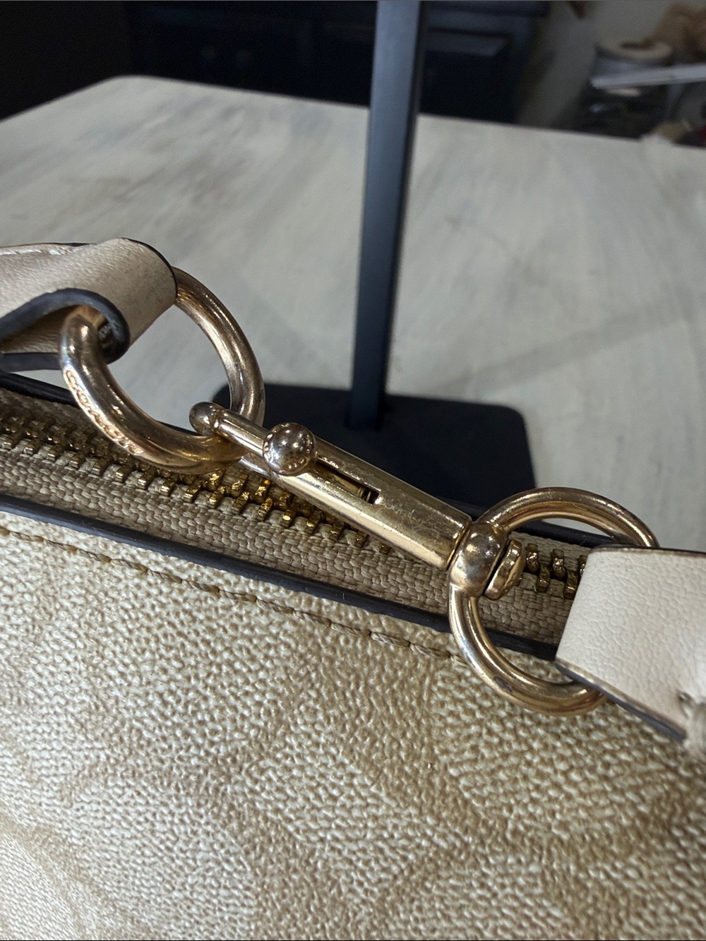 Coach Beige Signature Mini Shoulder Bag with Gold Hardware - Picture 7 of 13